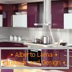 Design elegante de cozinha roxa para um apartamento