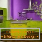 Design de cozinha verde e roxa elegante