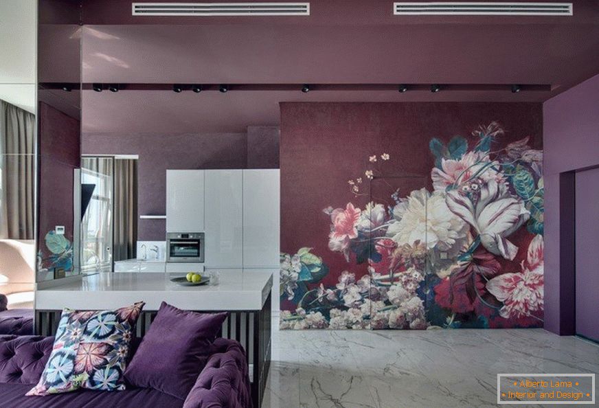 Interior em tons lilás