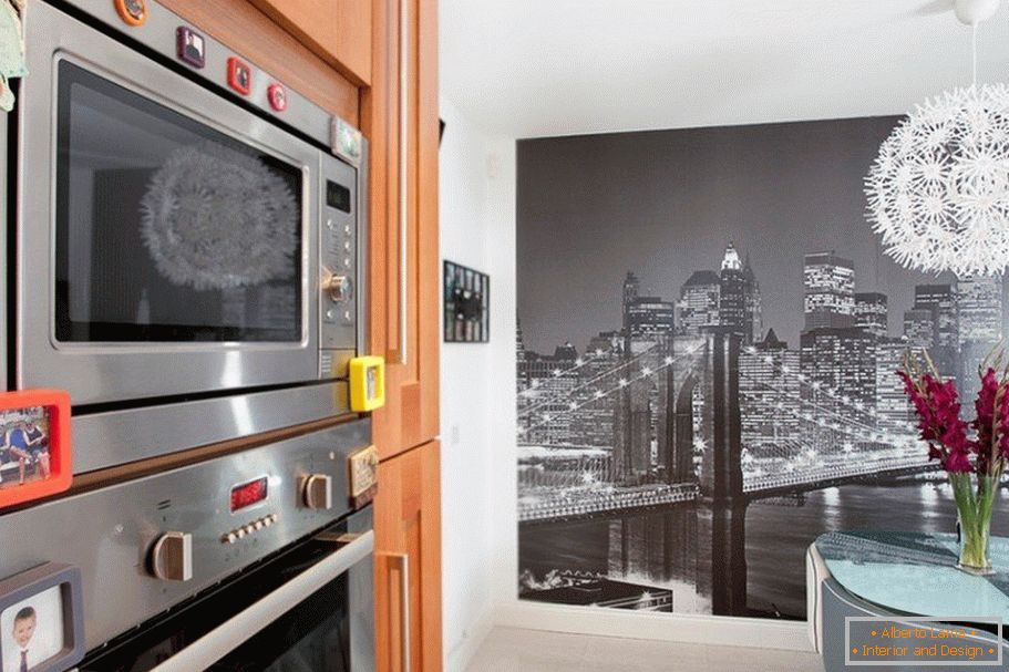 Papéis de parede de fotos com cidade na cozinha