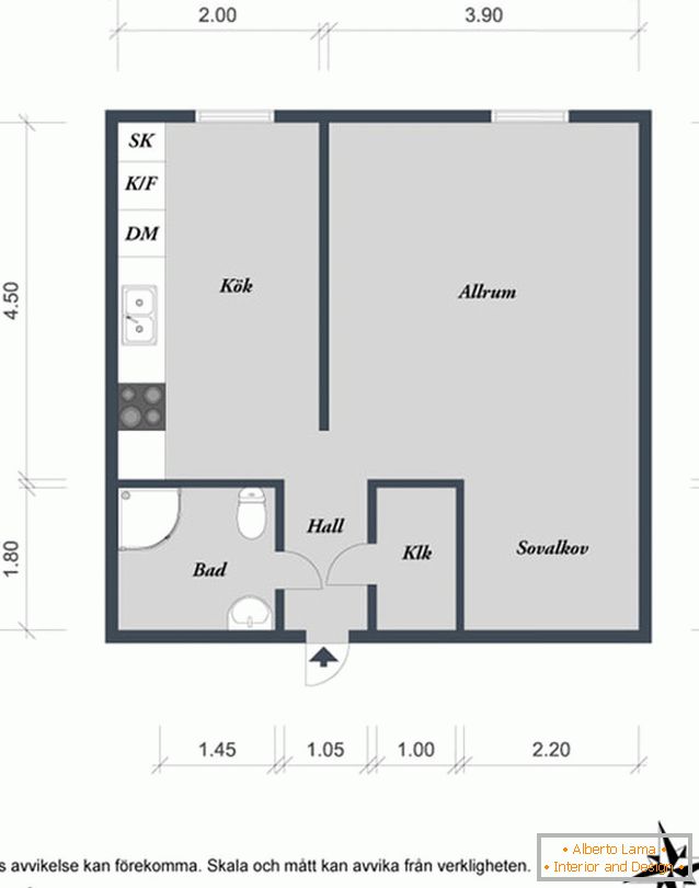 O layout de um pequeno apartamento em Goteborg