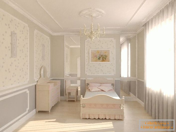 O quarto de uma adolescente é decorado com moldagem de estuque de poliuretano.
