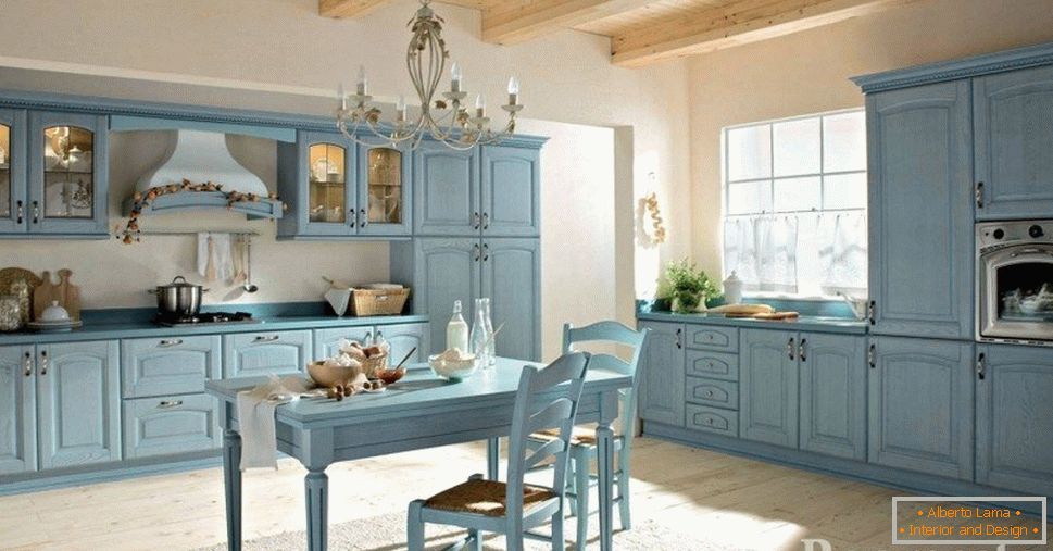 Móveis в кухне голубого цвета