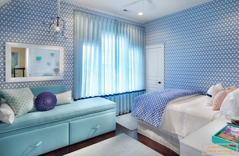 Papéis de parede azuis no quarto