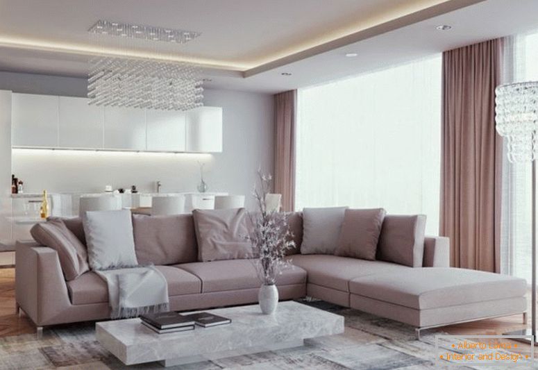 luxuoso sala de estar-com-cozinha-em-foto-design-30 m quadrados