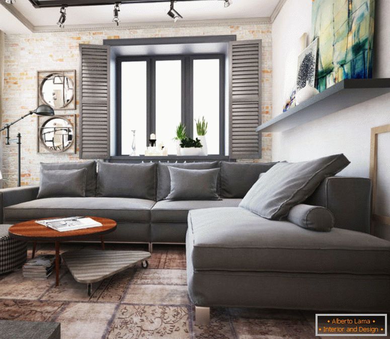 Design de uma moderna sala de estar com lareira