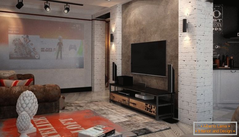 sala de estar em estilo loft-com-grande-TV