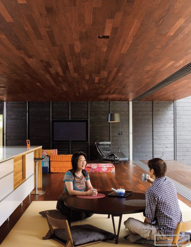 moderna japonês-sala de estar-móveis-conjuntos-com-escuro-madeira-café-impressionante-jantar-design-idéias-cozinha-espaço-mesa-e-área-tapete-design-impressionante-japão interior-design interior -design-faculdades-bl