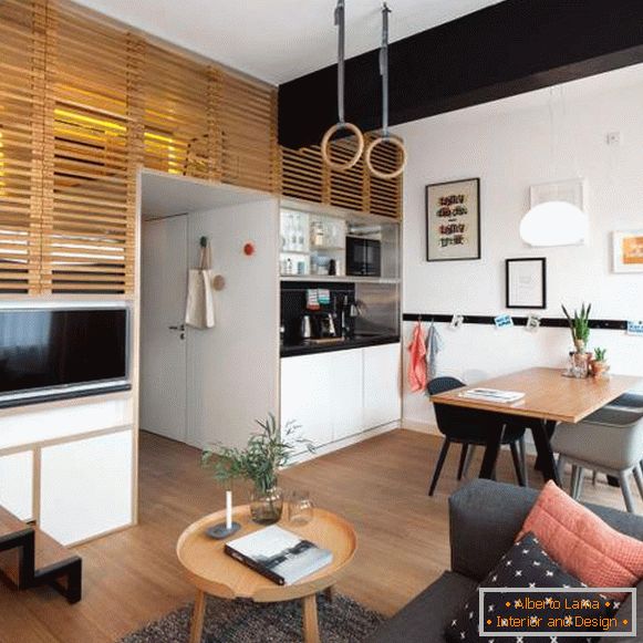 Estúdio de 1 quarto apartamento - design de interiores em estilo escandinavo