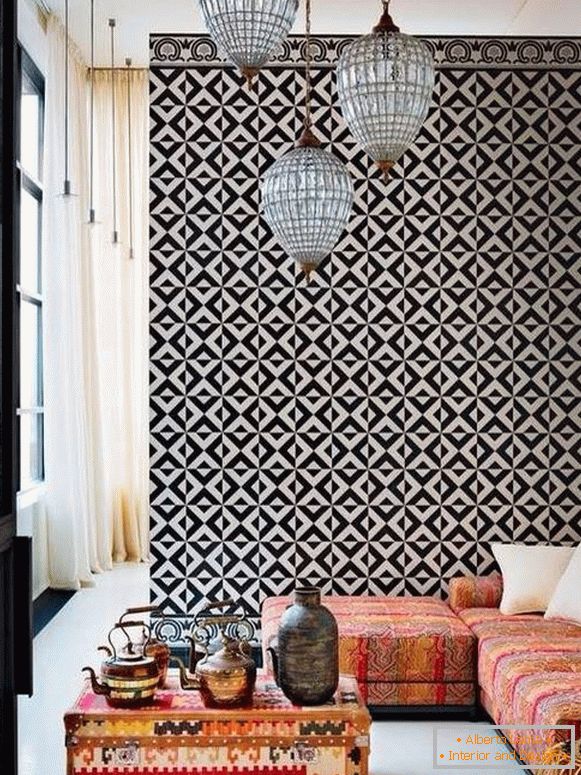 Sala de decoração marroquina na sala de estar