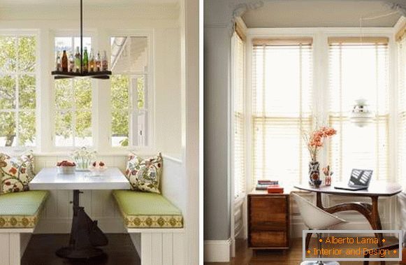 Uma pequena cozinha com uma janela de sacada - foto interior