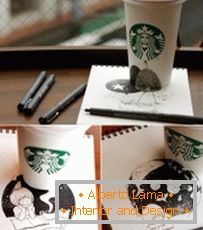Ilustrações de Tomoko Sintani em copos Starbucks