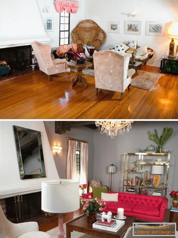 Design glamouroso da sala de estar em uma casa particular na cor cinza