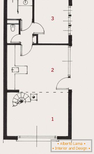 O layout de uma pequena casa de madeira