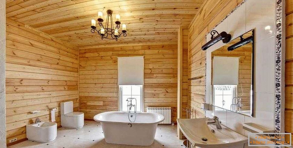 Casa de banho em uma casa feita de madeira