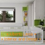 A combinação de verde e branco no design do apartamento