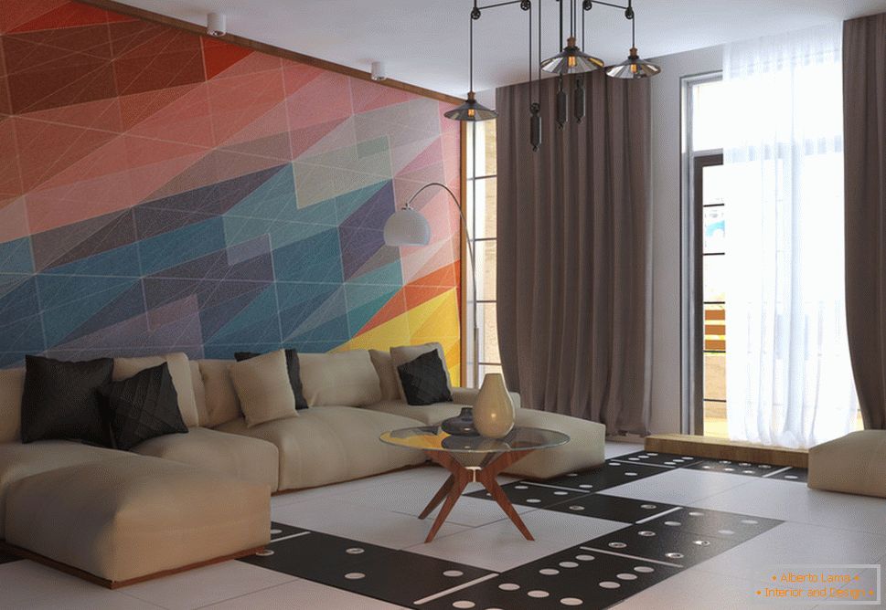 Interior de um pequeno apartamento em cores brilhantes