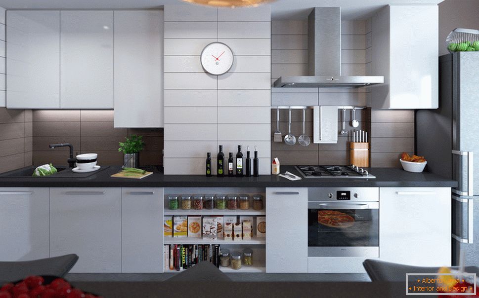 Interior de um pequeno apartamento em cores claras - дизайн кухни