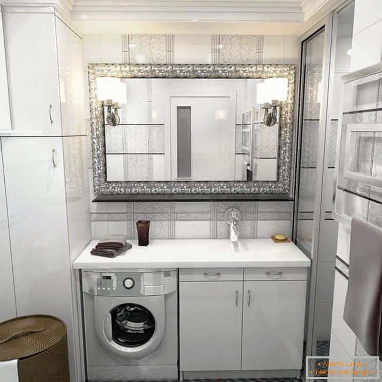 Banheiraя комната совмещенная с туалетом и стиральная машина под раковиной
