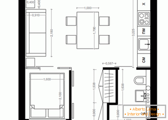 Planoировка двухкомнатной квартиры в стиле лофт