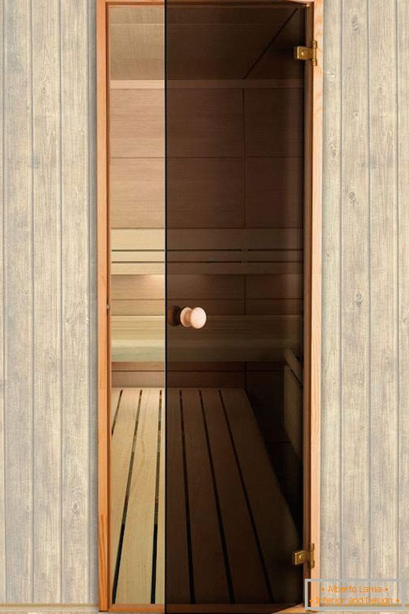 Porta de vidro para sauna e sauna com belos loops