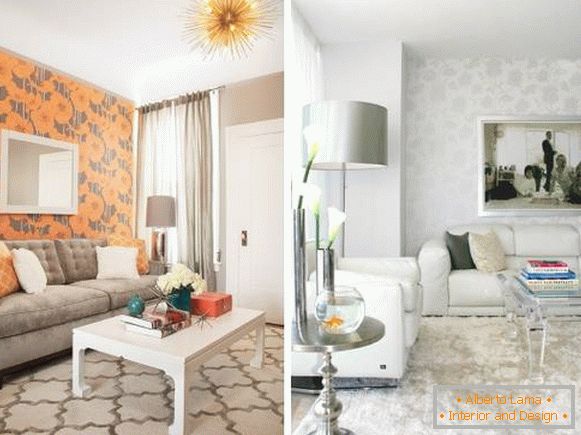 Colagem de paredes com papel de parede diferente - bela combinação de papel de parede - foto da sala de estar