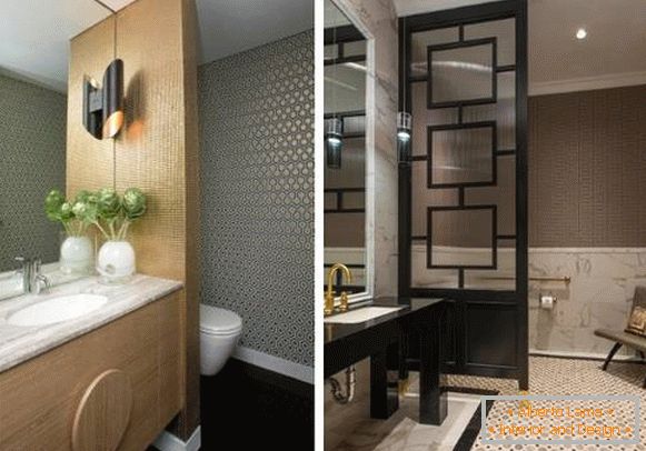 Idéias de combinar papéis de parede com azulejos - foto de um banheiro