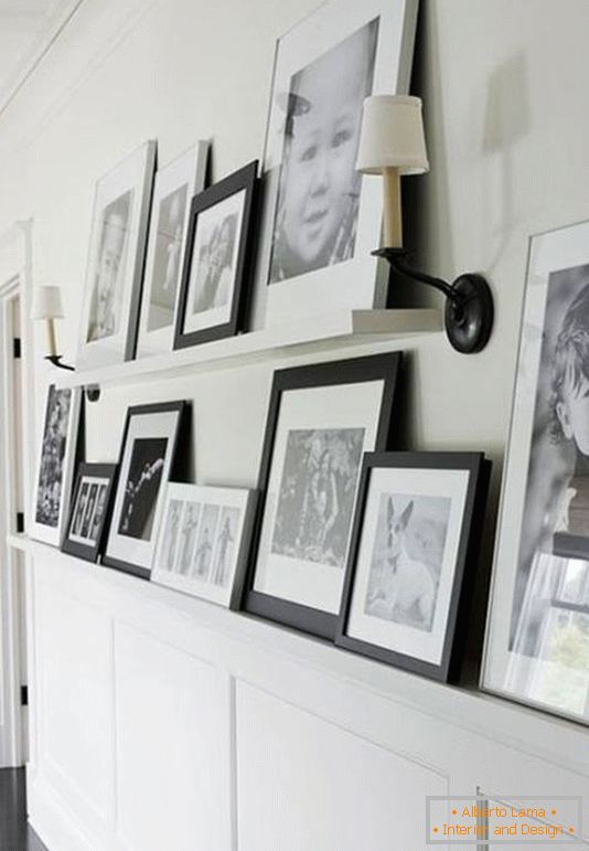 Fotos em preto e branco no design do corredor