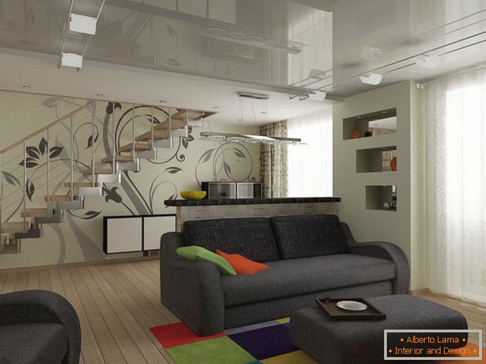 Escada de metal - uma excelente opção para o design de um apartamento de dois níveis em qualquer estilo.