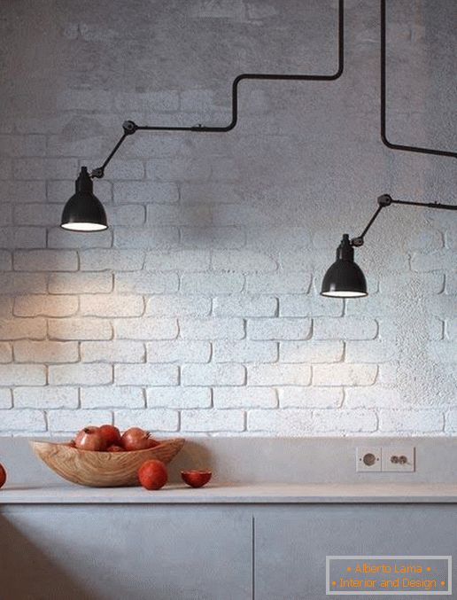 Iluminação na cozinha no estilo loft
