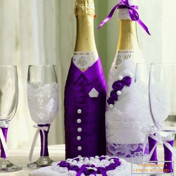 Decoração de garrafas de champanhe para o casamento - a noiva e o noivo