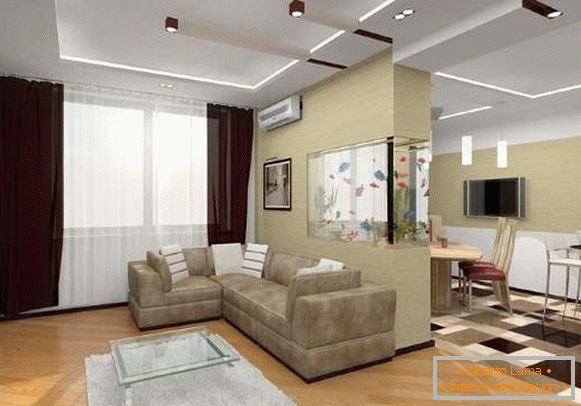 Projeto de um apartamento de painel de dois quartos - uma foto do interior da cozinha da sala de estar