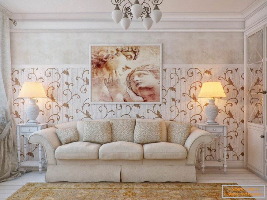 Sala de estar em estilo provençal com uma imagem