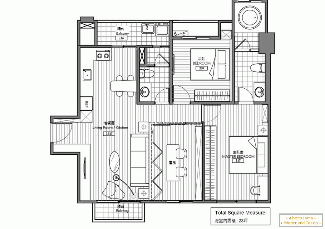 O layout do complexo residencial Bachelor's Apartment