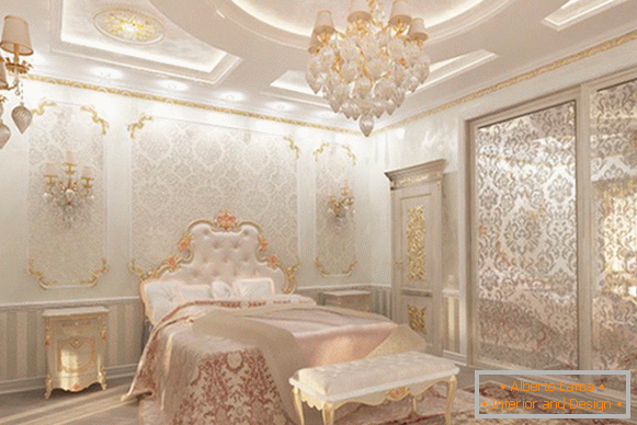 Interior do quarto com decoração de estuque no estilo de luxo