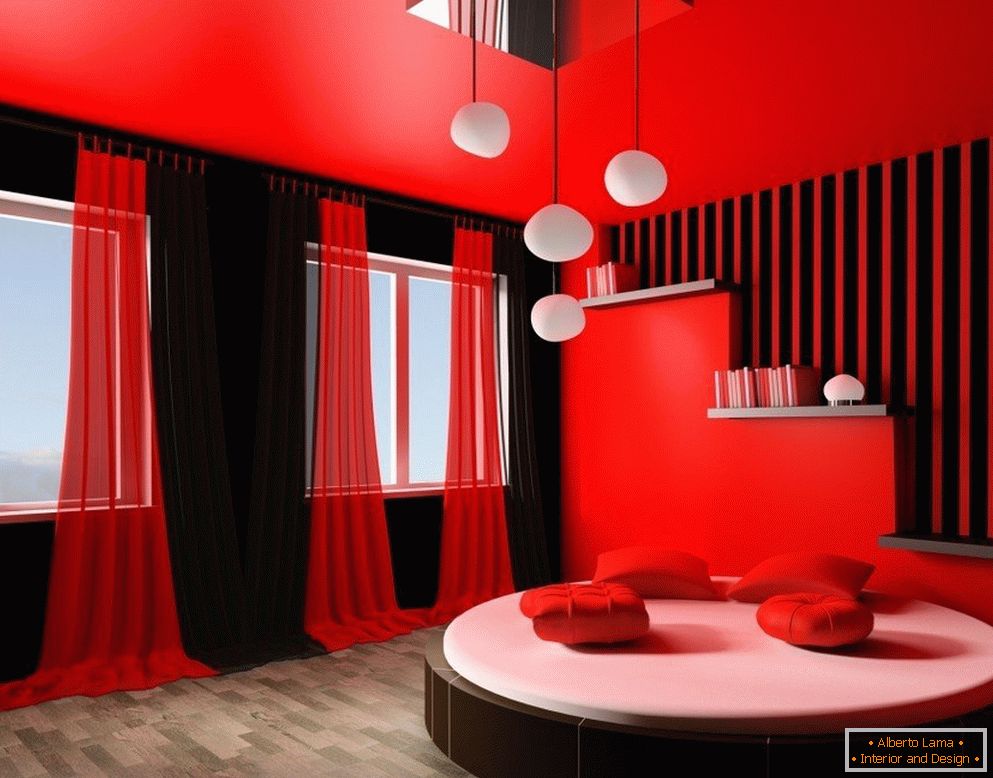 Interior vermelho-preto da sala