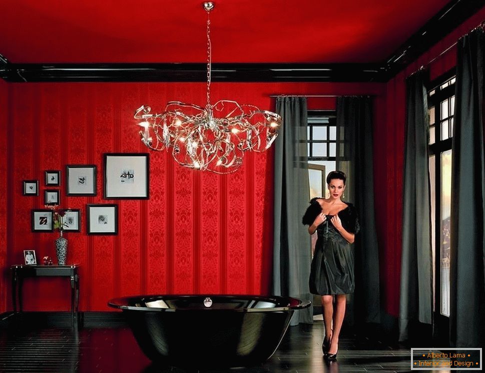 Banho preto no quarto vermelho