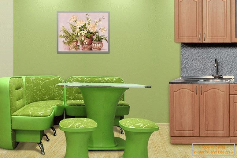 Mesa verde clara na cozinha