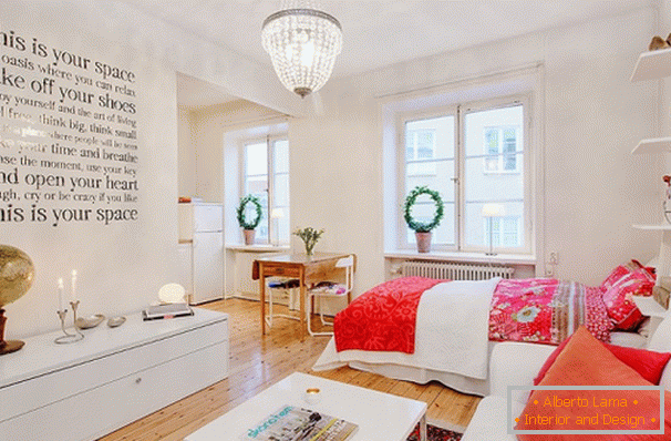 Quarto e sala de estar em estilo escandinavo