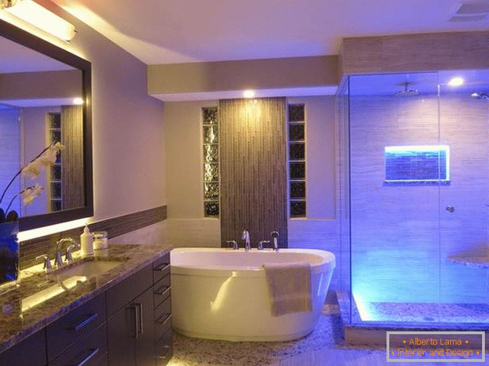 Oi-tech estilo é reconhecido como um dos estilos mais bem sucedidos usados ​​para decorar o banheiro. 