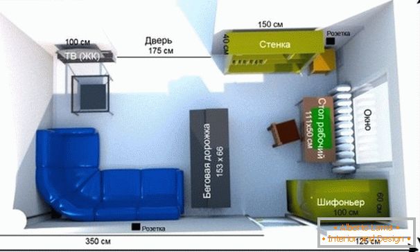 O layout da sala com mobília