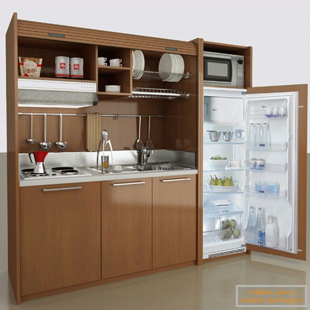 Mini-cozinha linear funcionalmente organizada
