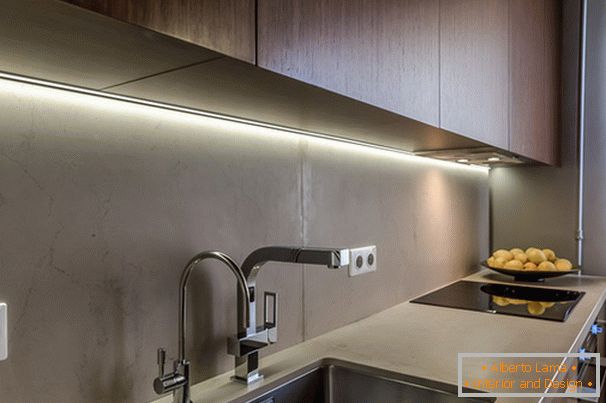 Iluminação na cozinha com o efeito de ilusão de ótica