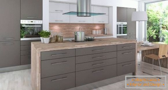Design moderno da cozinha 2018 - foto com armários cinzentos