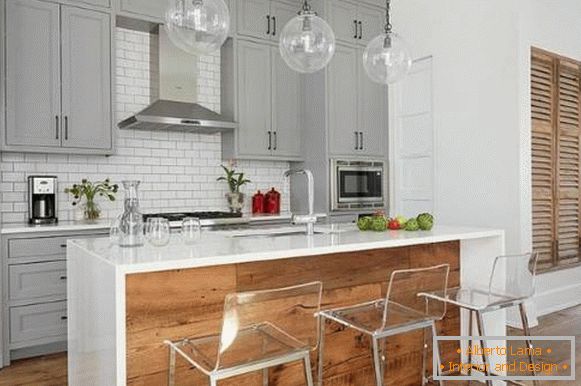 Design elegante da cozinha 2018 com móveis em cinza