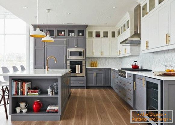 Armários de duas cores na cozinha - design elegante 2018