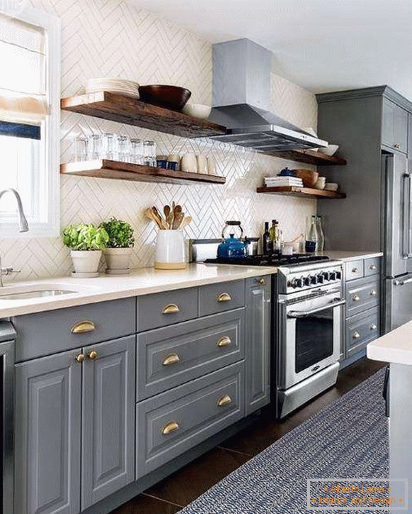 Idéias modernas para a cozinha - o design de azulejos e móveis cinza