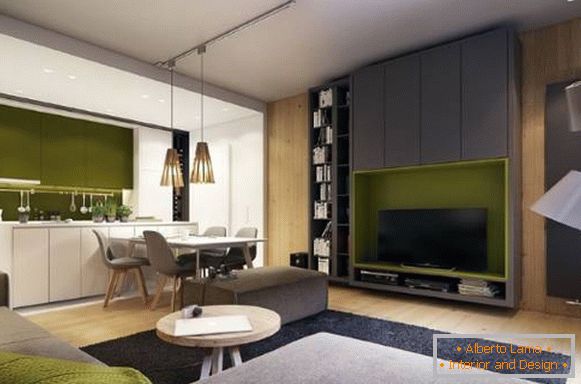 Cor verde clara no interior da sala de estar - tendência 2017