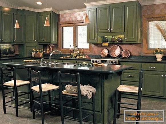 Que cor está na moda em 2017 - foto verde escuro cozinha