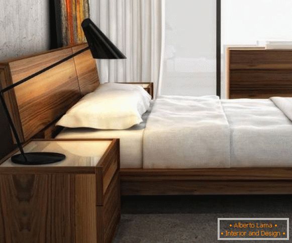 Модная кровать для спальнe eз дерева - фото в eнтерьере